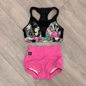 Kandi Kouture Dancewear, Floral & pink 2 piece set, size CXL